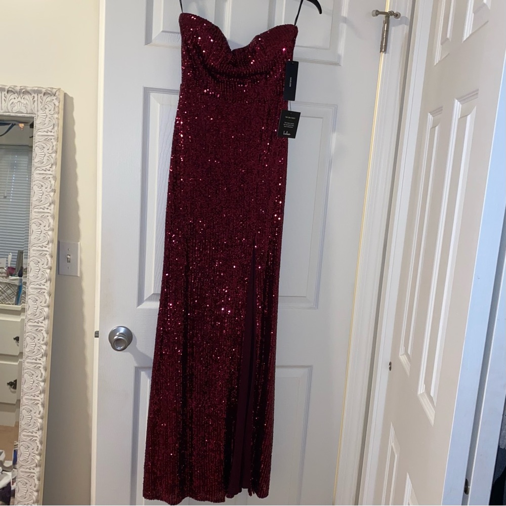Brand new gorgeous magenta sequin maxi dress with slit